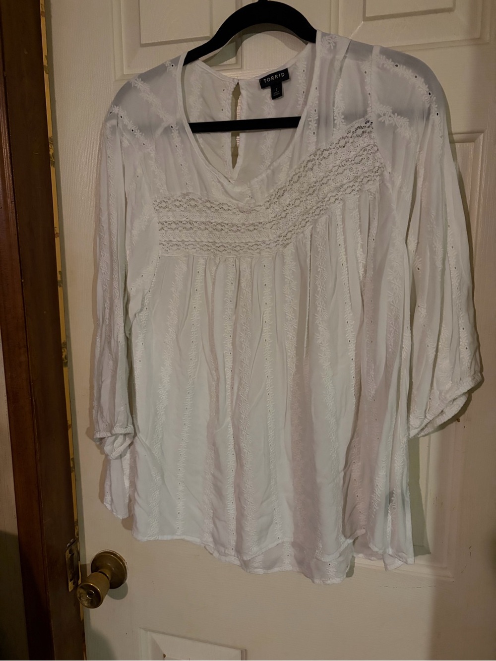 torrid White Lace-Trim Peasant Top
